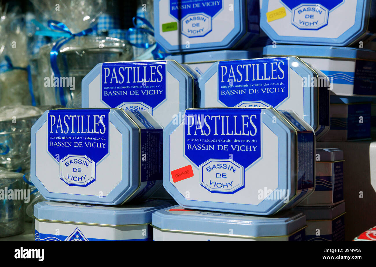 France, Allier (03), Vichy, confectioner shop window, pastilles of ...