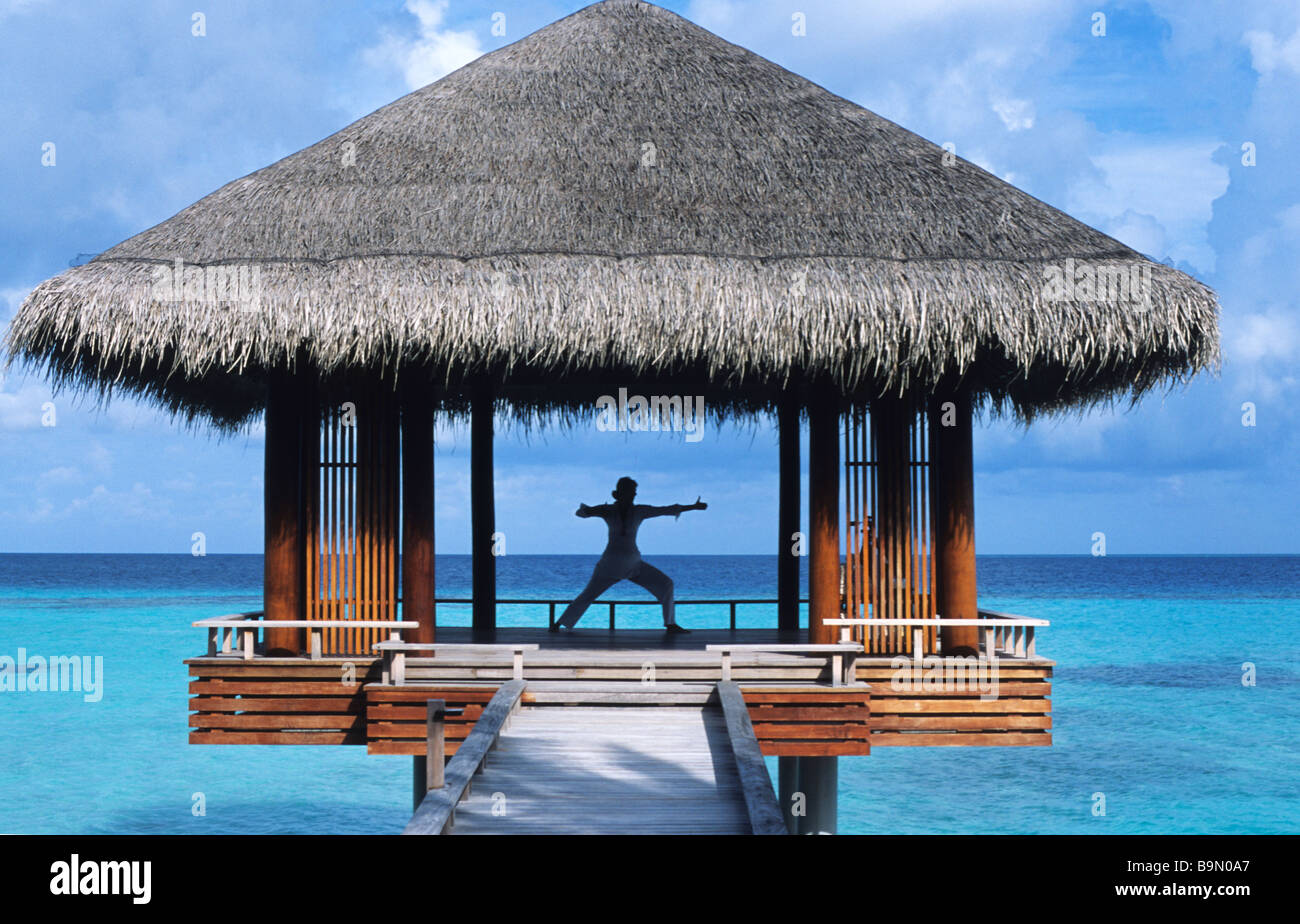 Maldives, North Male Atoll, One and Only Reethi Rah hotel Stock Photo