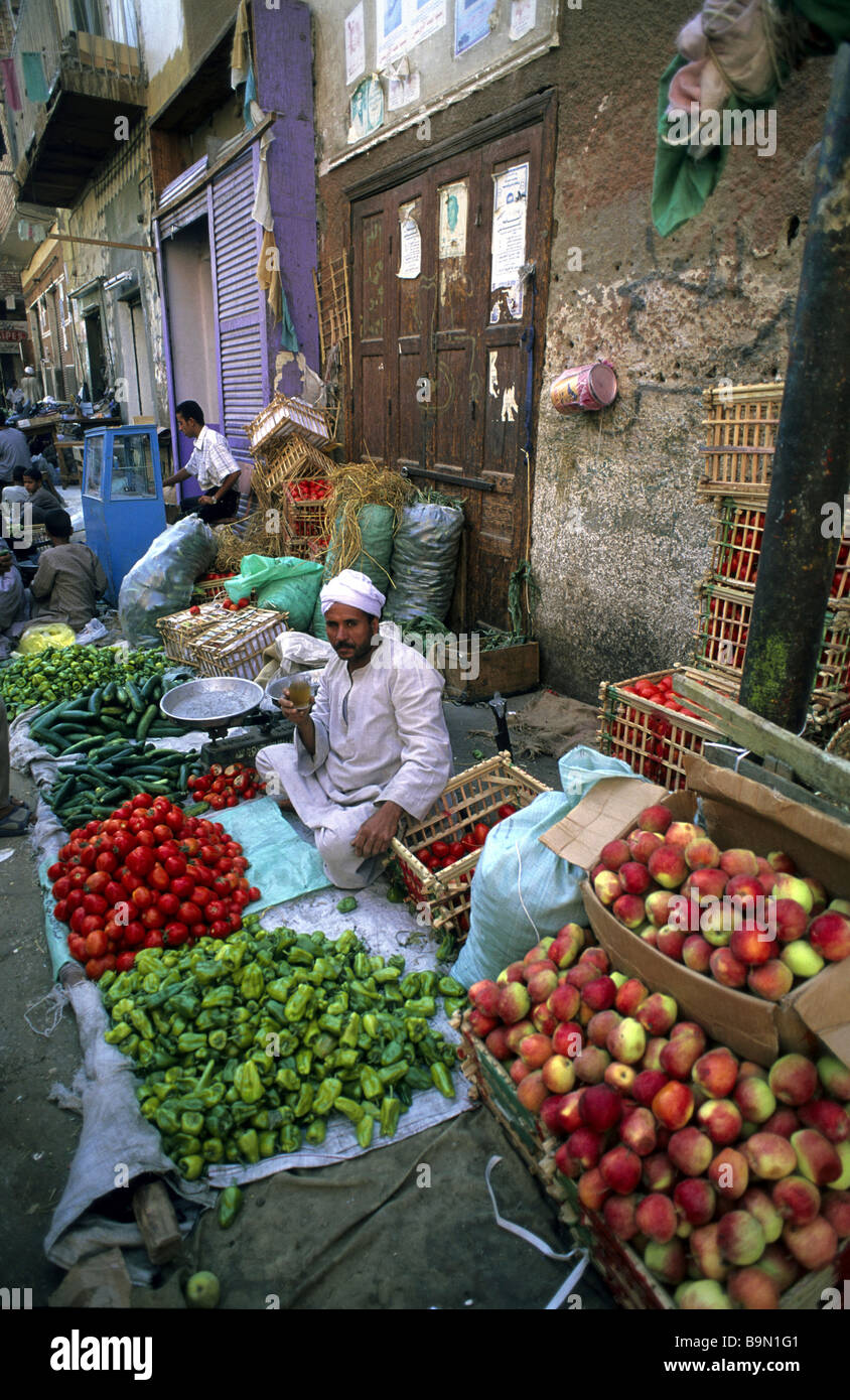 Egypt, Nile Valley, Luxor, fruit seller in Luxor streets Stock Photo