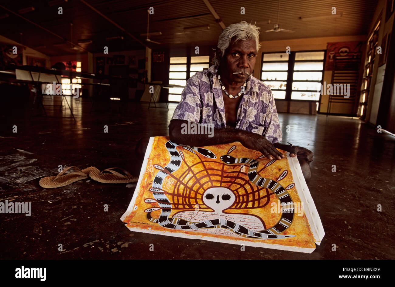 Australia, Western Australia, Derby, Mowanjum Community, Donny Woolagoodja, a leader of contemporary Aboriginal painters Stock Photo