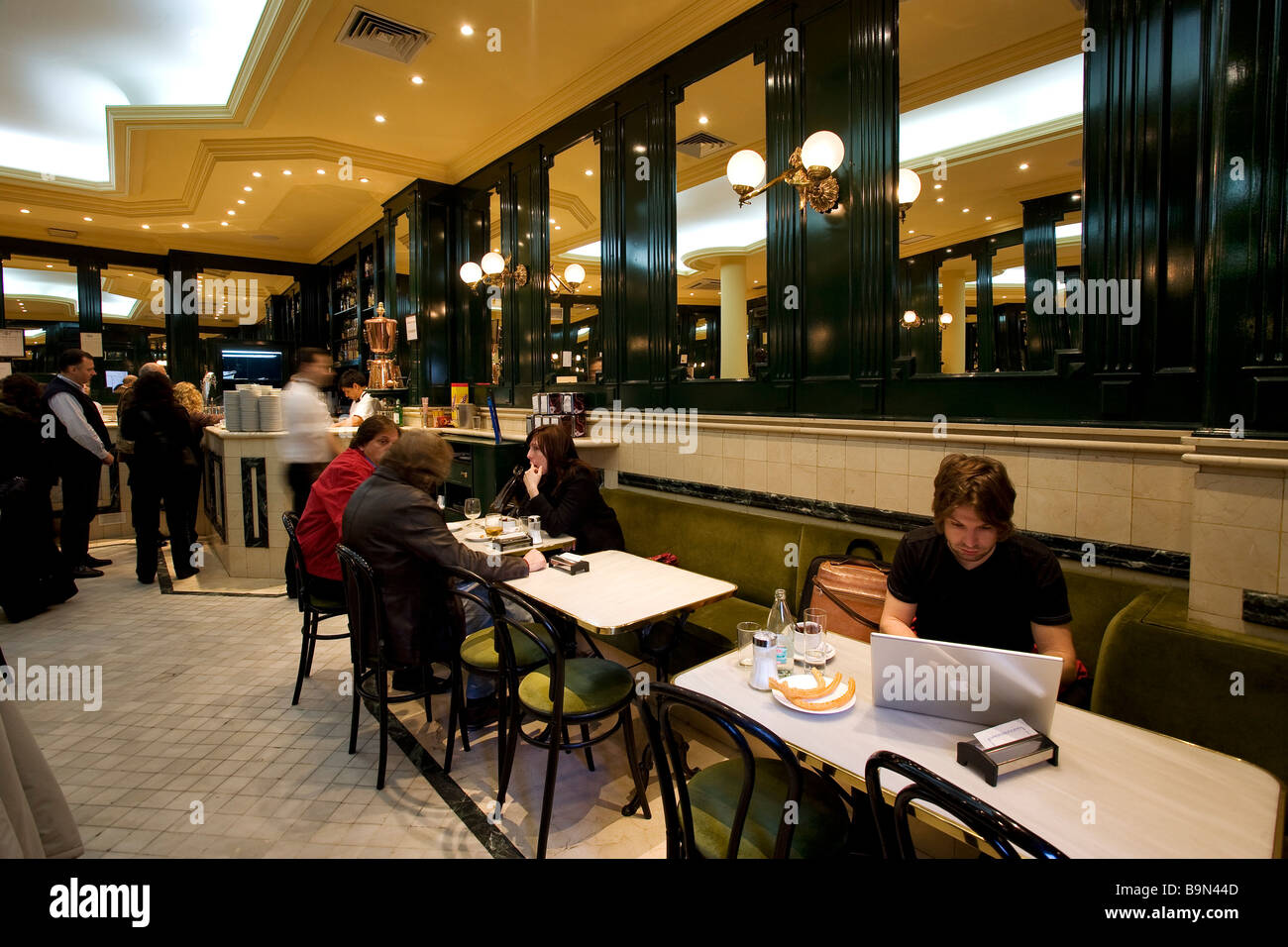 Spain, Madrid, San Gines Cafe, churros and chocolate bar Stock Photo ...