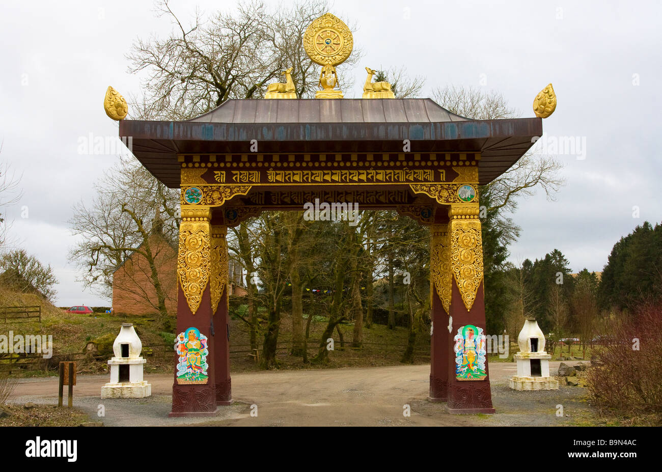 This is the formal entrance to Kagyu Samye Ling Monastery and Tibetan Centre Eskdalemuir, Langholm Stock Photo