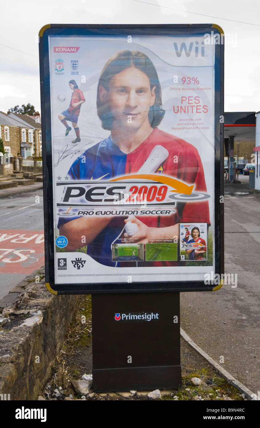 Primesight advertising billboard for computer soccer games in Blaina South Wales Valleys UK Stock Photo