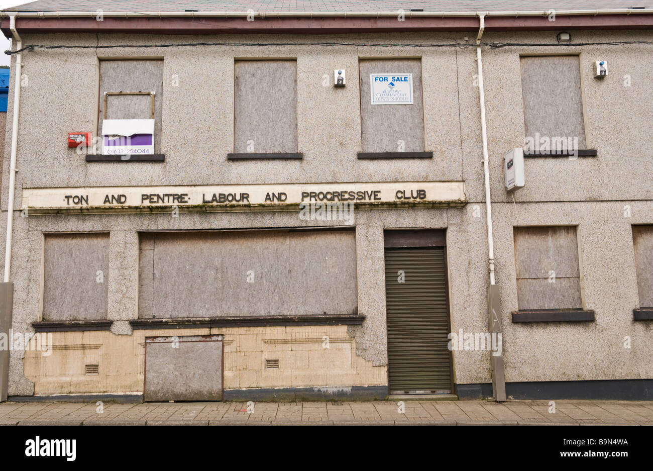 Boarded up and for sale Ton & Pentre Labour and Progressive Club in the
