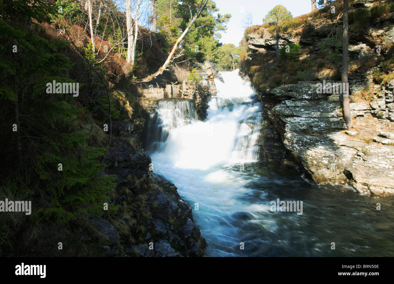 Waterfall and salmon ladder on Lui Water, Linn of Dee, near Braemar