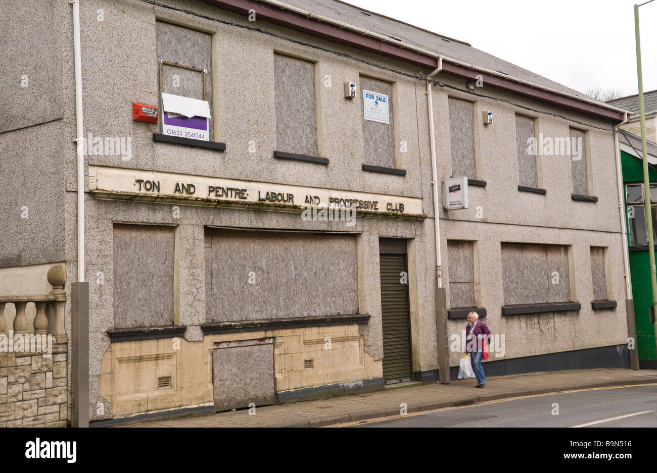Boarded up and for sale Ton & Pentre Labour and Progressive Club in the