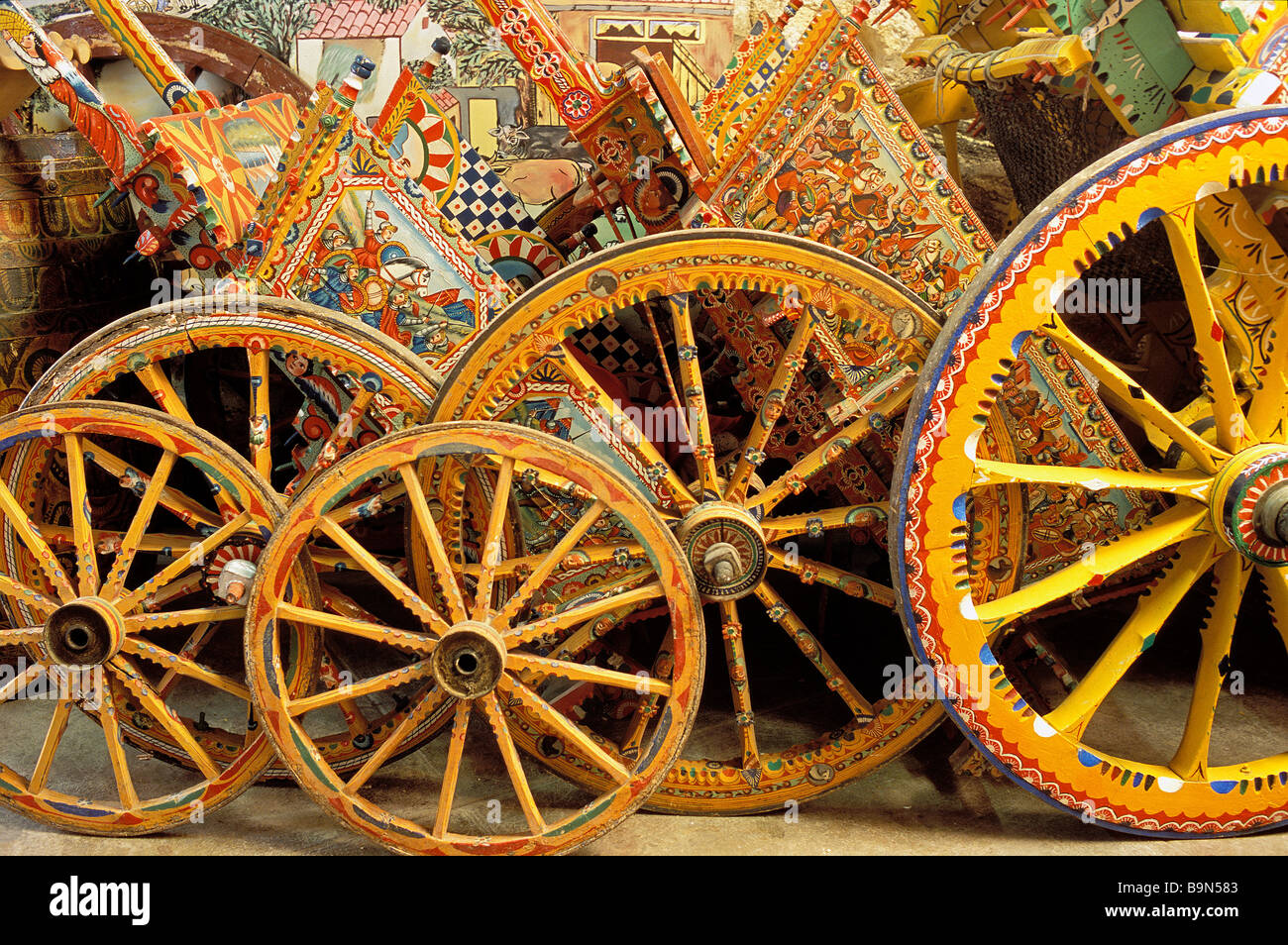 Italy, Sicily, Palermo, Franco Bertolino 's workshop, painter of traditional Sicilian carts (PR ok) Stock Photo