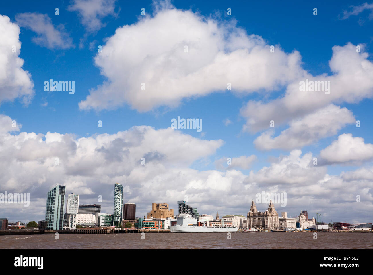 Liverpool Merseyside England UK City skyline buildings across River Mersey Stock Photo