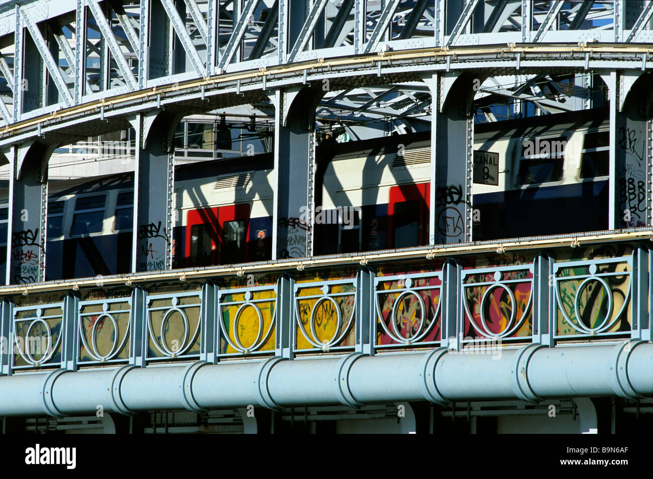 France, Paris, Pont de la Rouelle, railway viaduct of intercity train (RER) line C Stock Photo