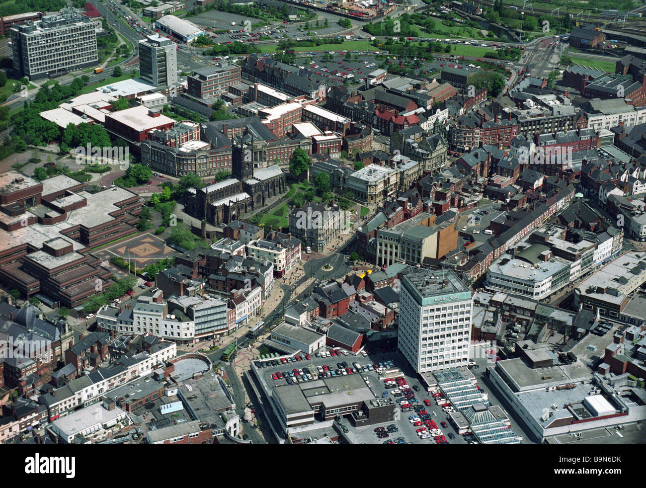Aerial view of Wolverhampton West Midlands England Uk showing Queens Square  and St Peters Church Stock Photo - Alamy