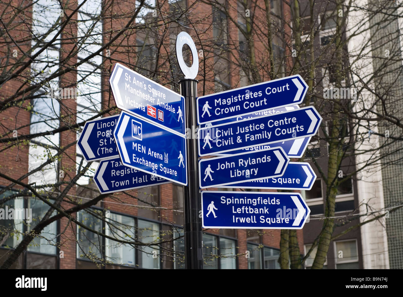 Road signs in Manchester city centre UK Stock Photo