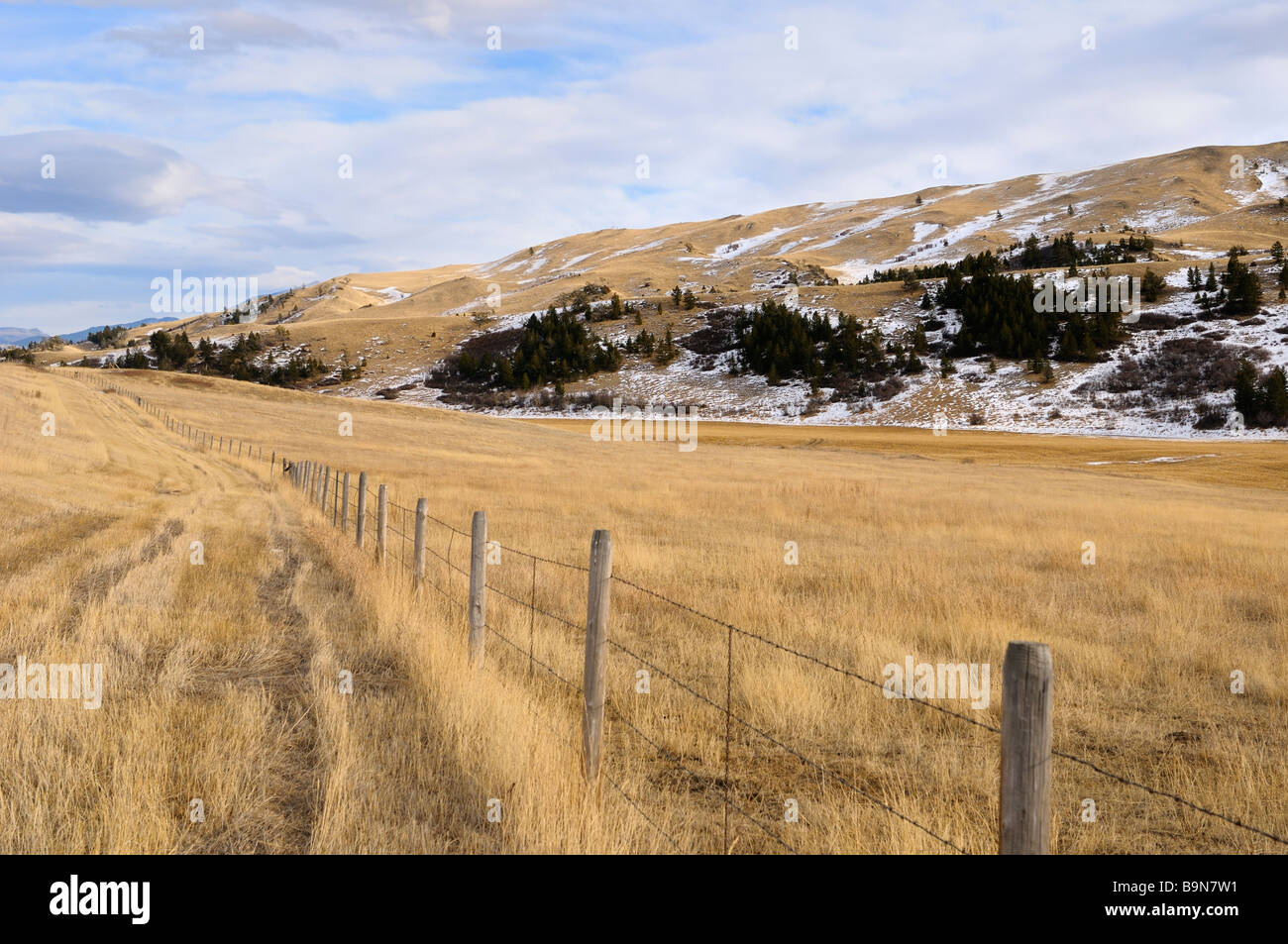 Pasture land at Bozeman Pass on Old Boseman Hill Road Montana USA Stock Photo