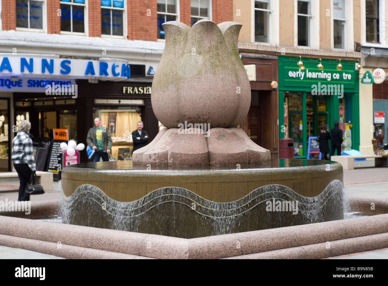 Water fountain in St.Ann Square Manchester city centre UK Stock Photo