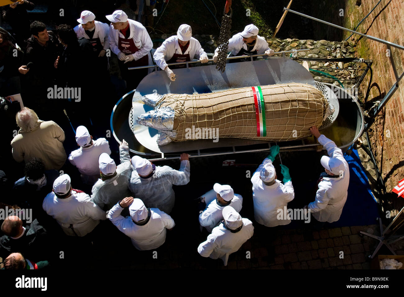 The biggest zampone of the world processing of giant zampone Castelnuovo Rangone Modena Italy Stock Photo