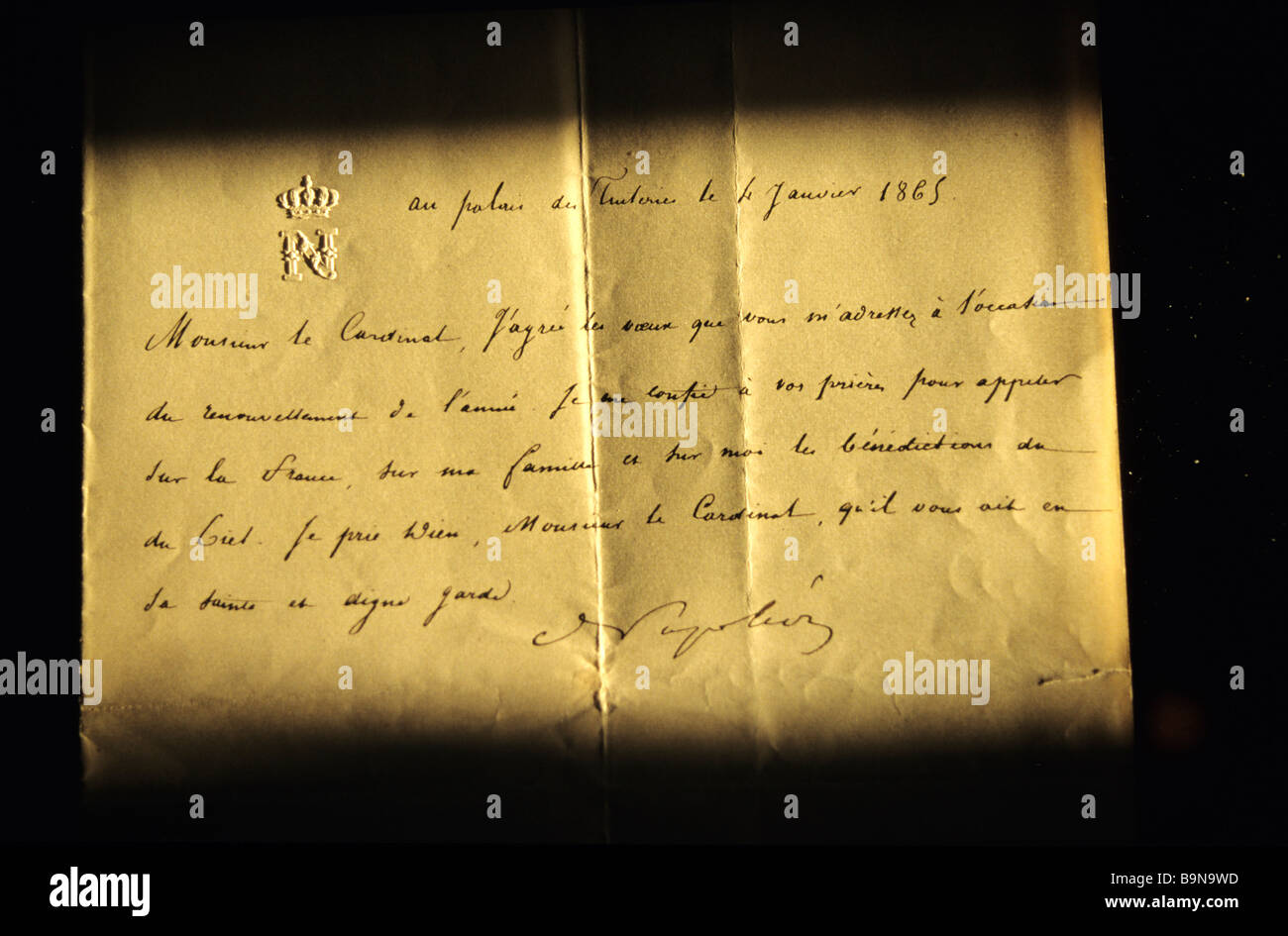 France, Paris, le Louvre des Antiquaires, Napoleon III's letter, written in the Palais des Tuileries en 1865 pour Cardinal Stock Photo