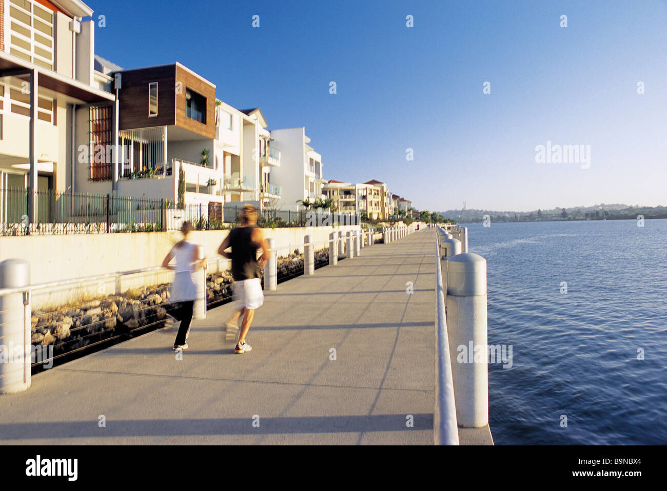 Boardwalk and apartment living Tenneriffe Brisbane Australia Stock Photo