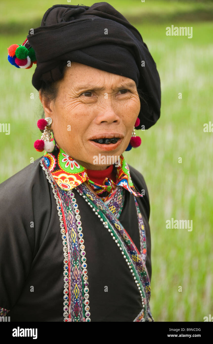 the black teeth of a Black Lu hilltribe woman in Tam Duong Vietnam ...