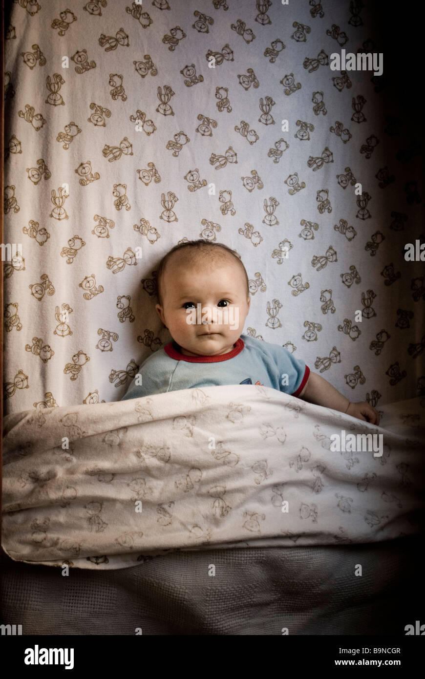 Baby in cot Stock Photo Alamy