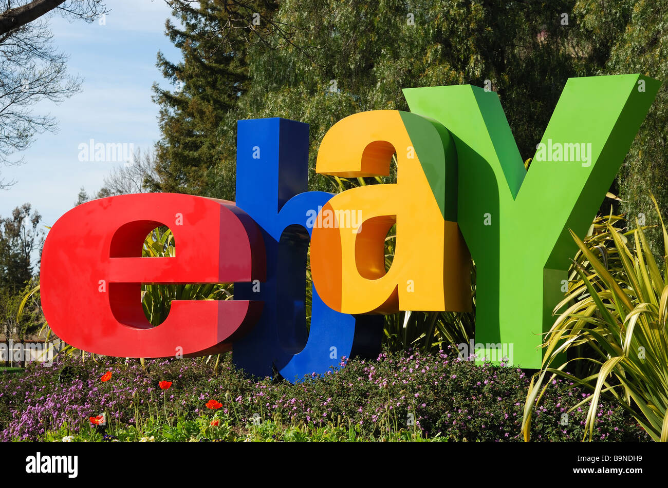 San Jose California March 28 2009 eBay Inc Company Logo In Front of the Whitman Campus on a sunny day Stock Photo