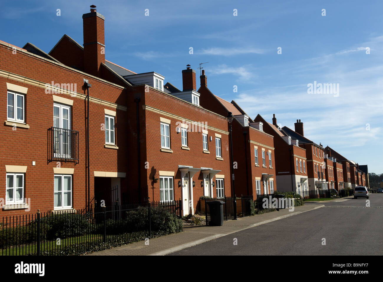 Residential street, on the newly built Ravenswood Estate, Ipswich, Suffolk, UK. Stock Photo