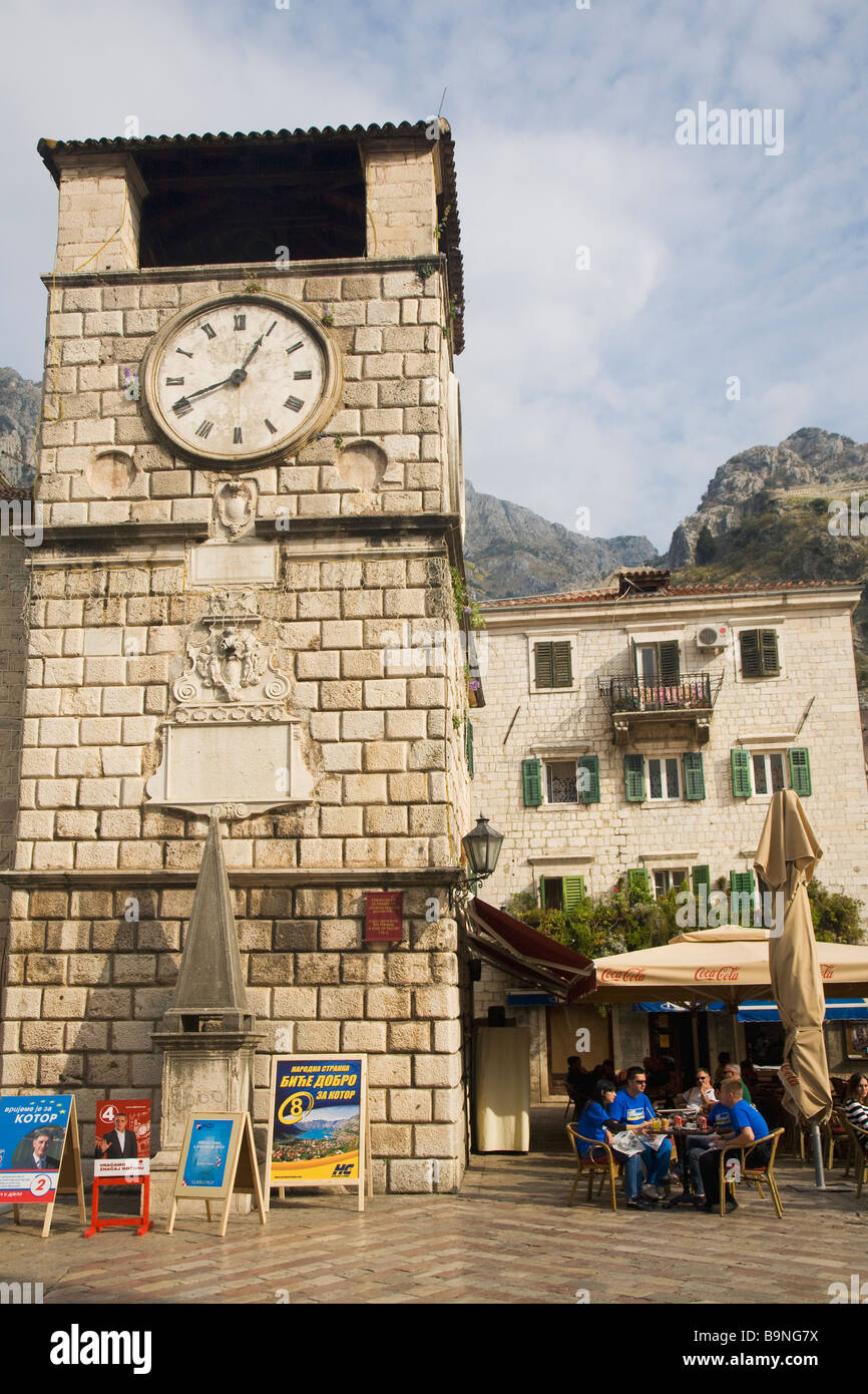 Town clock and main square Kotor Montenegro Europe Stock Photo