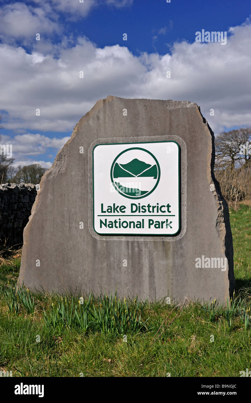 Lake District National Park sign, A591 road, Kendal, Cumbria, England, United Kingdom, Europe. Stock Photo