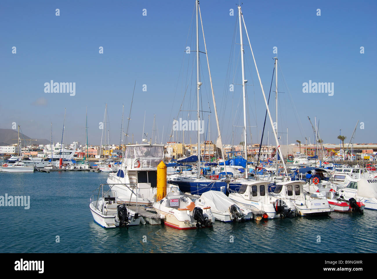 Marina view, Puerto Calero, Lanzarote, Canary Islands, Spain Stock Photo
