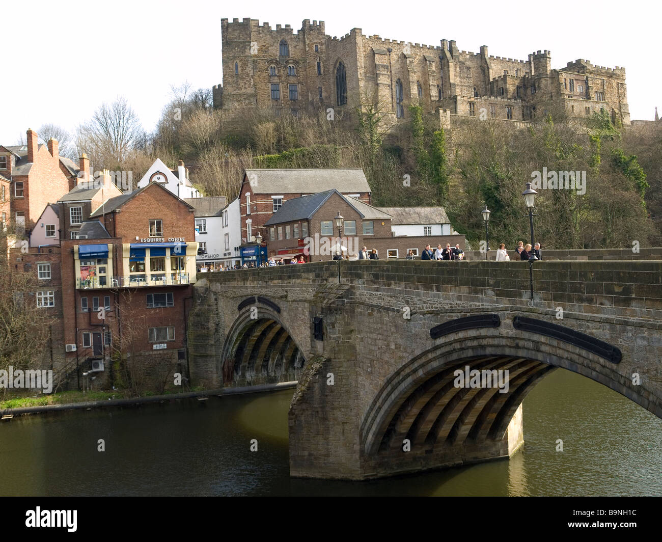 Framwellgate bridge and the Castle, now a University building, in Durham England Stock Photo
