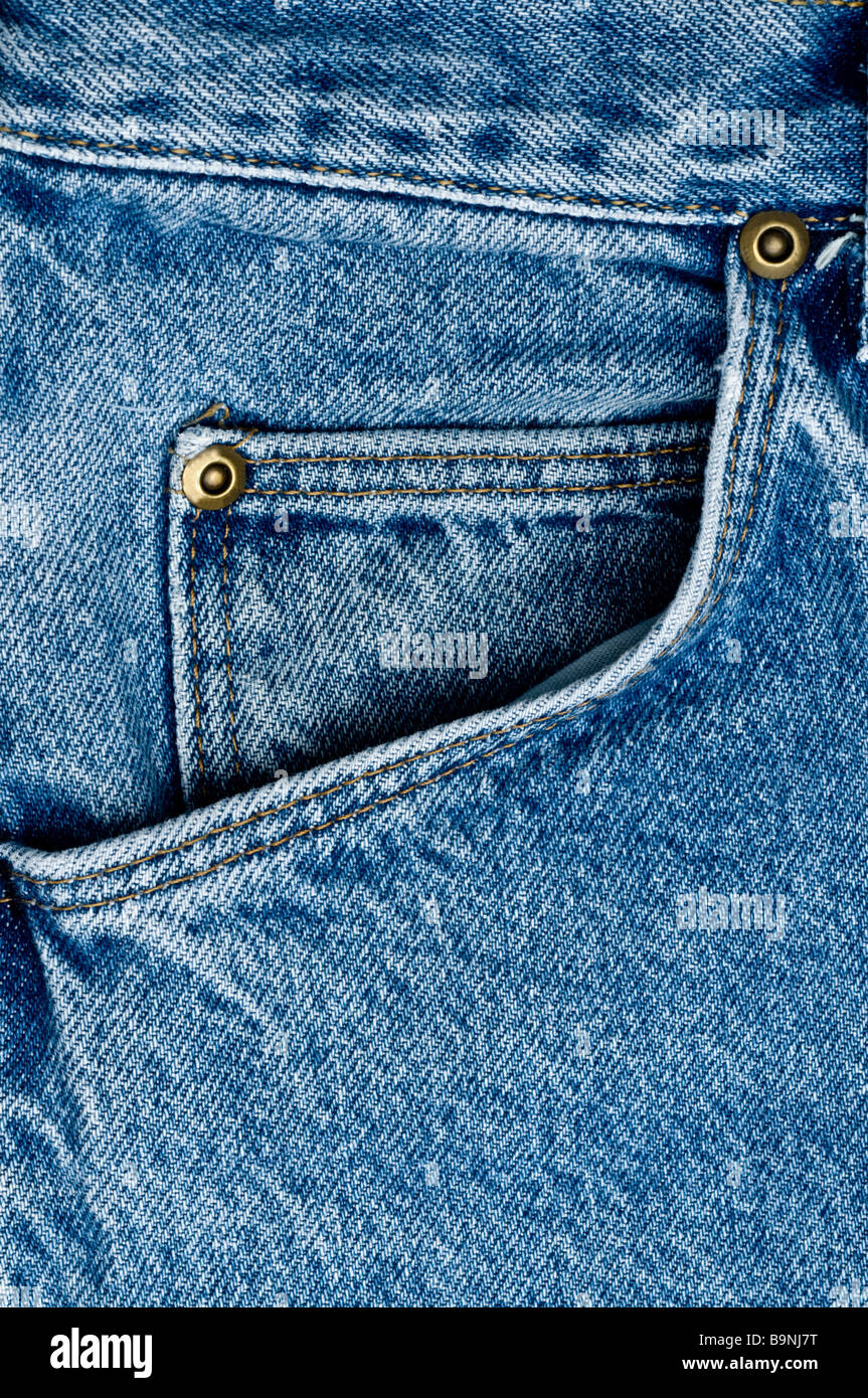 A closeup of an old blue jeans pocket Stock Photo