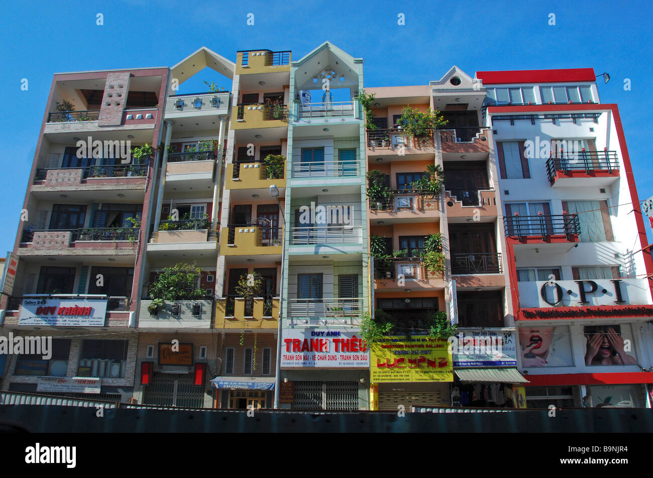 Brightly coloured apartment buildings, Saigon, Vietnam Stock Photo Alamy