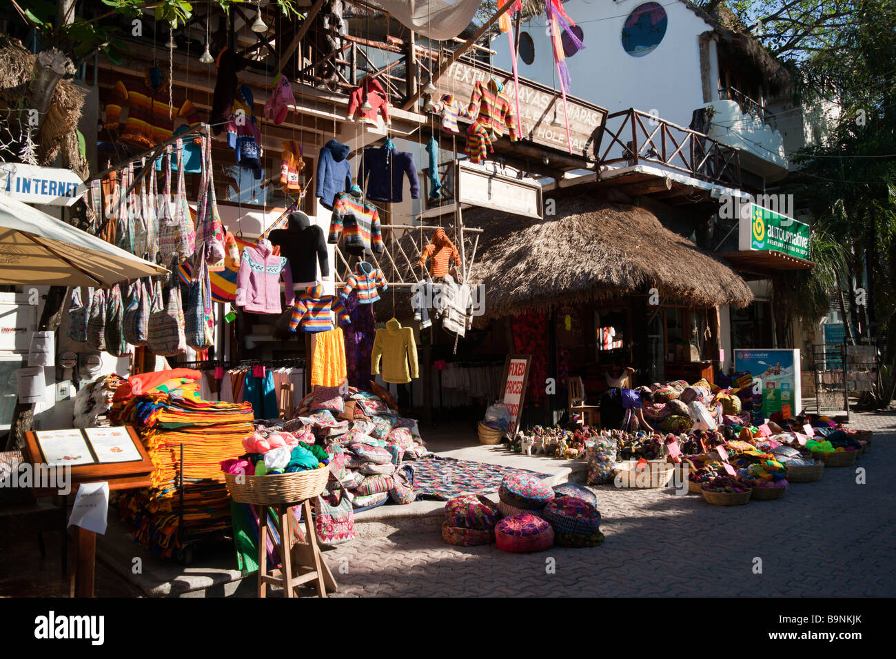 Mexico Yucatan - Playa del Carmen local colour main shopping street Stock Photo
