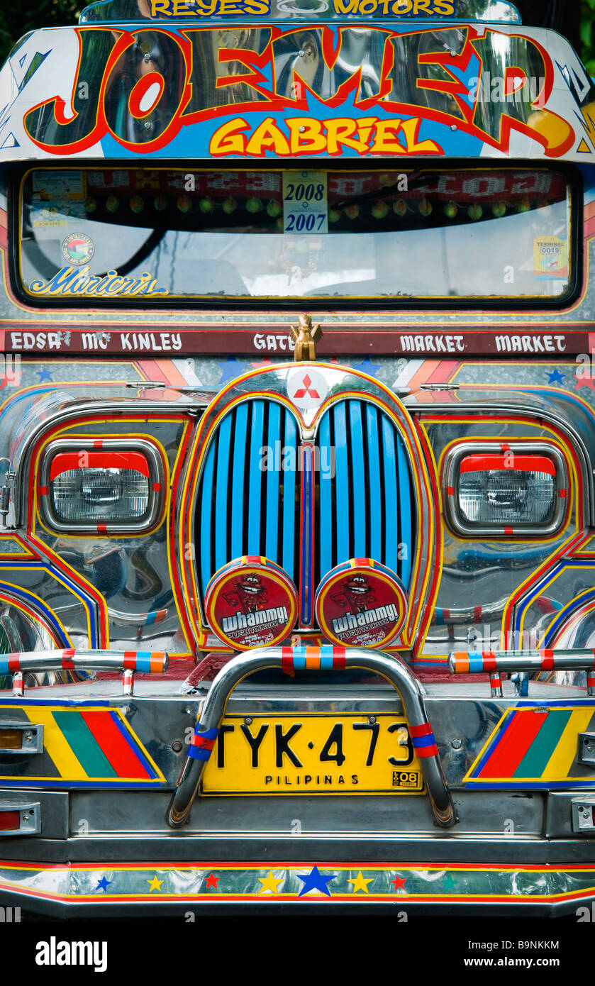 Front view of a jeepney in Manila. Stock Photo