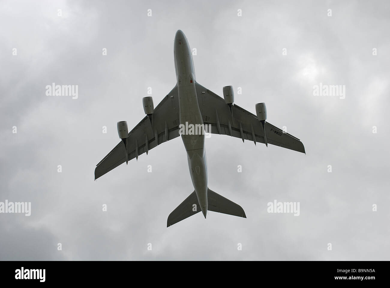 airbus A380 flying overhead. Stock Photo