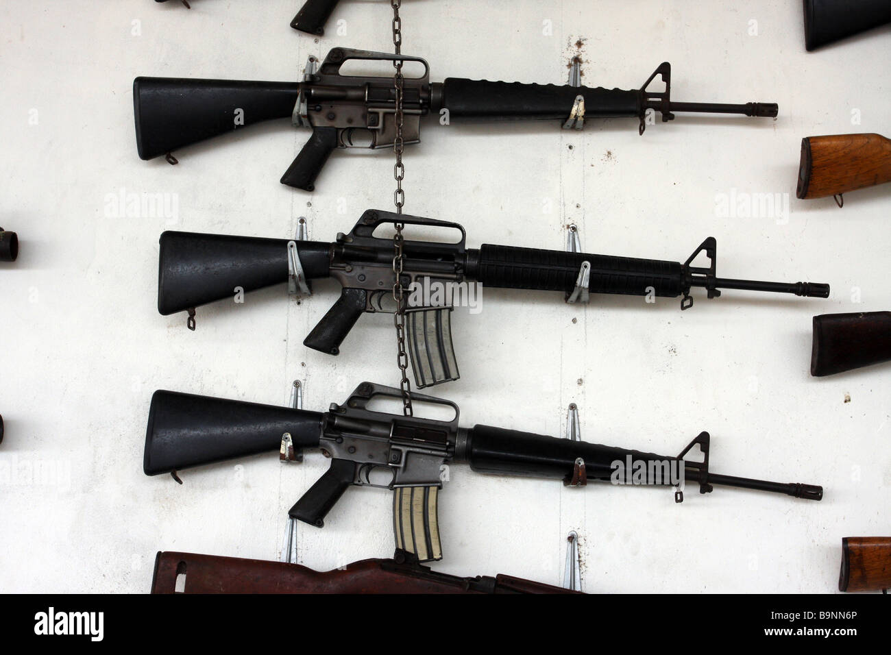 m16 rifles at a rifle range in cambodia Stock Photo