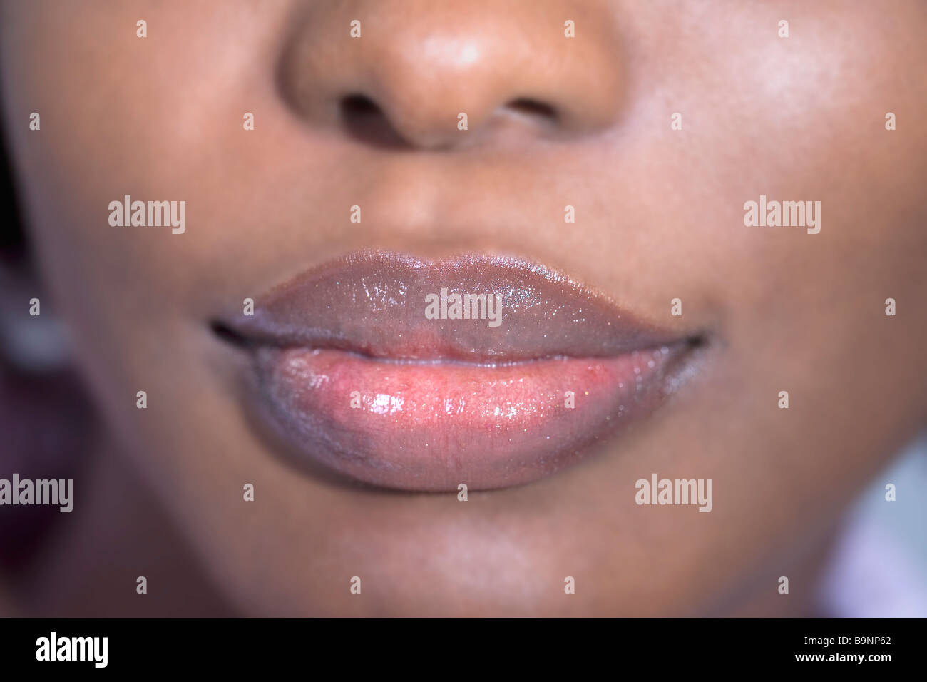 close-up of lips of young black woman Stock Photo