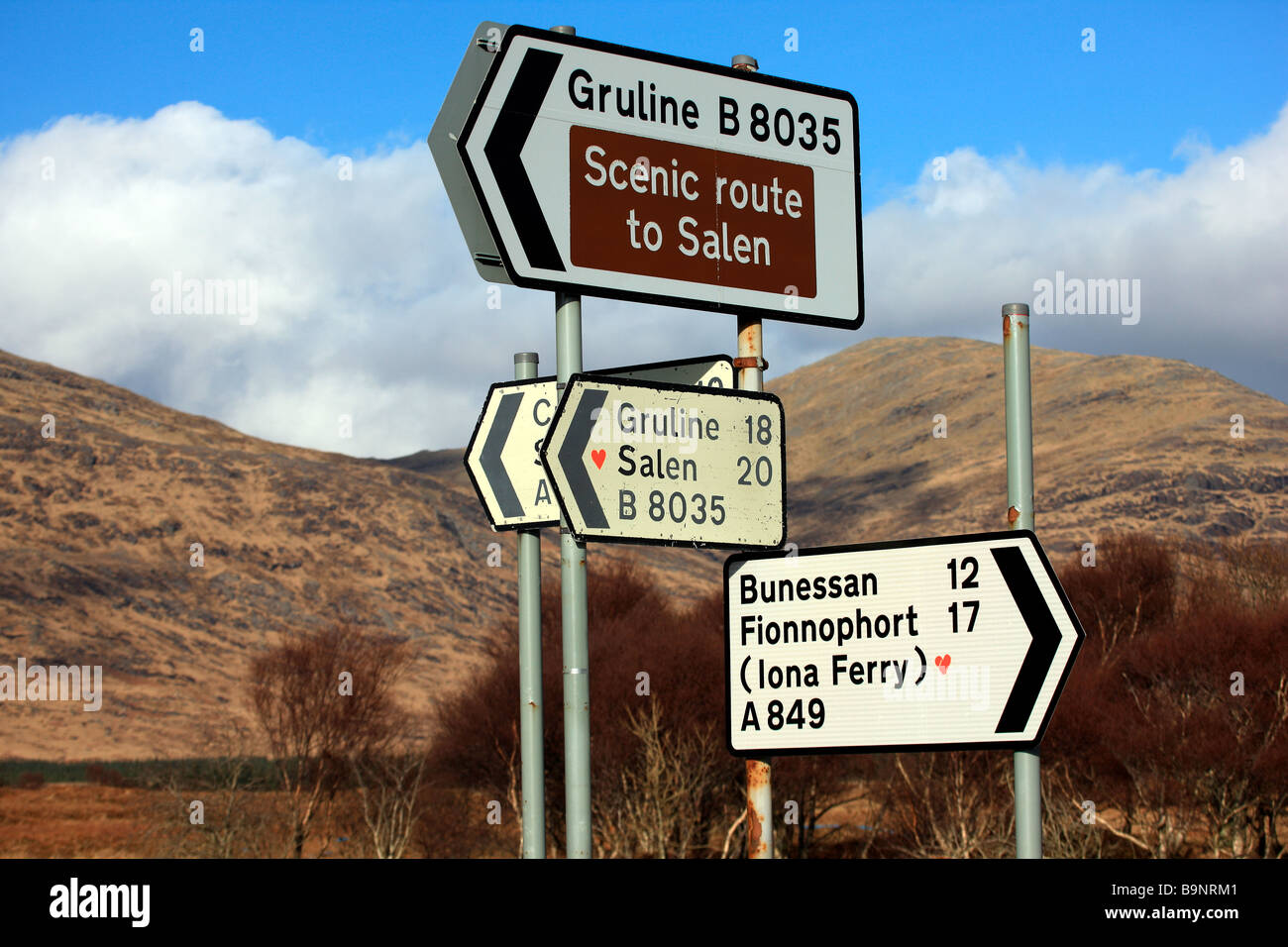 Road signs on Isle of Mull Stock Photo