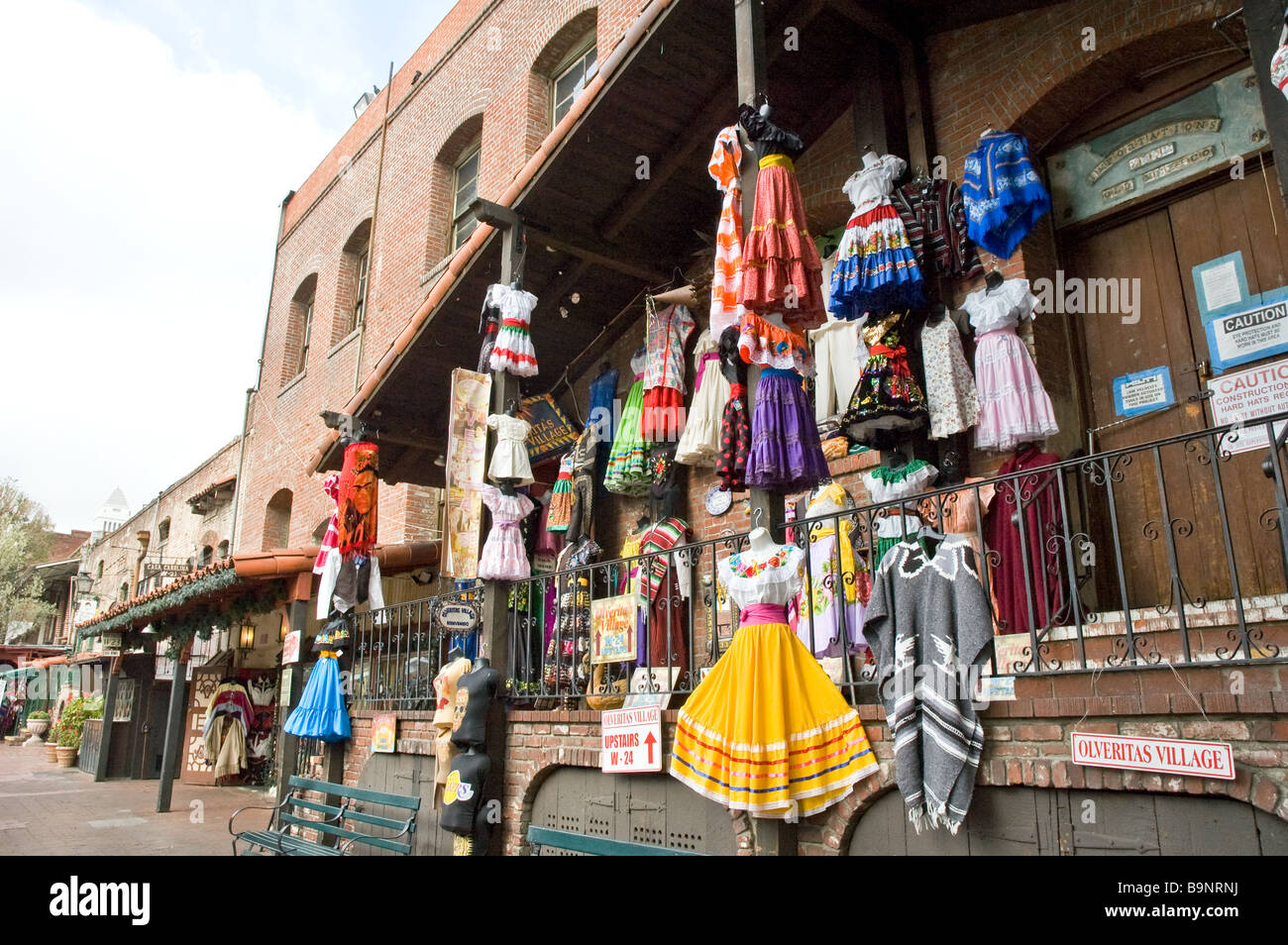 One of the merchants of Olvera Street displaying their wares; Latin themed clothing and accessories Stock Photo
