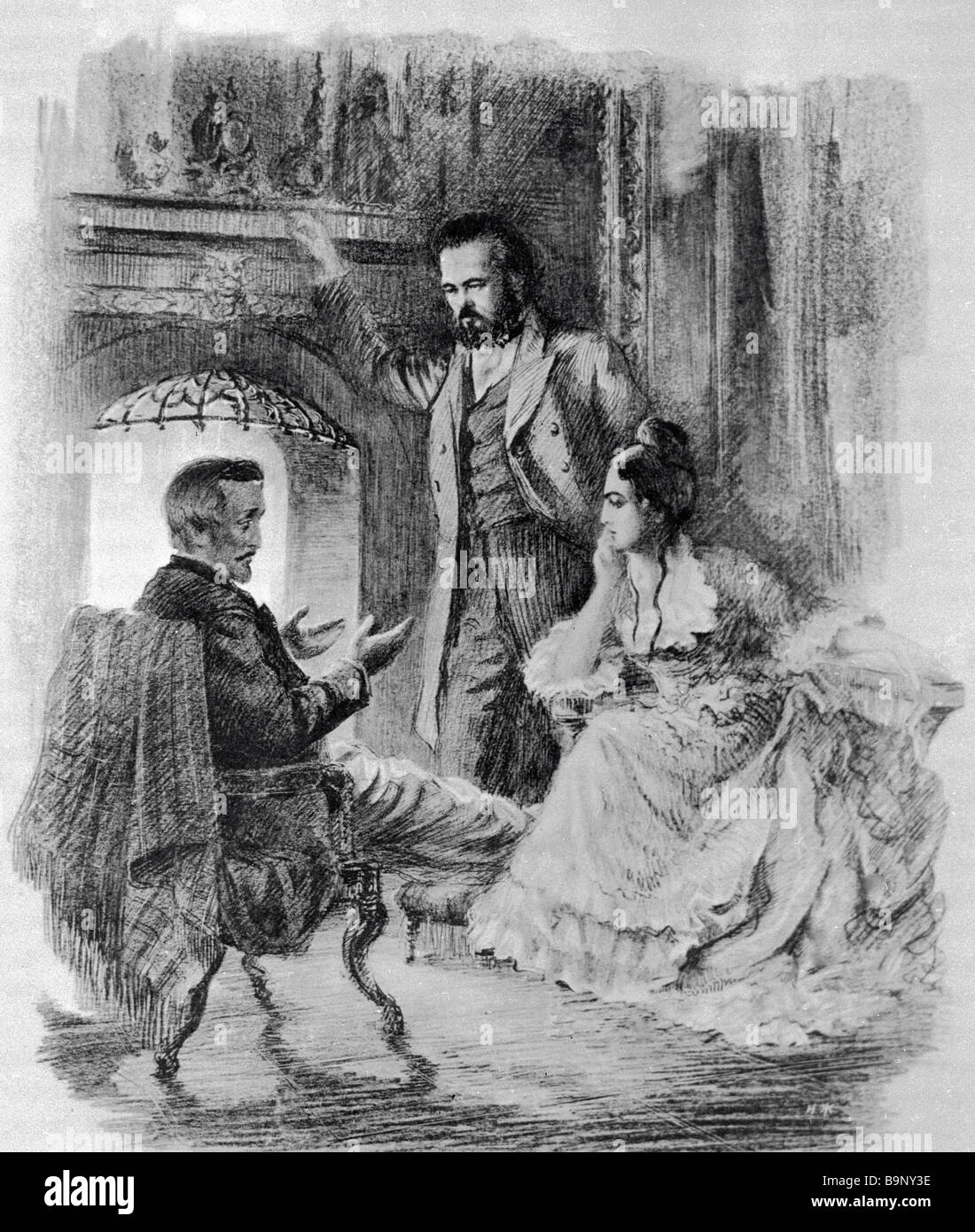 Nikolai Zhukov s drawing Poet Heinrich Heine Visiting Karl and Jenny Marx  Paris 1844 Stock Photo - Alamy