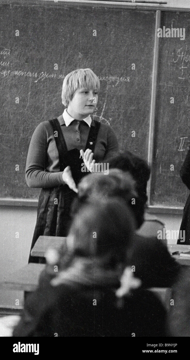 World swimming champion Galina Prozumenshchikova at school Stock Photo