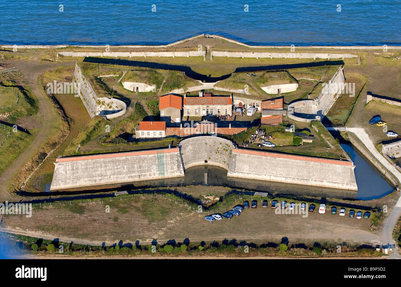 France, Charente Maritime, Ile de Re, Fort de la Pree rebuilt by Vauban in the South of La Flotte en Re (aerial view) Stock Photo