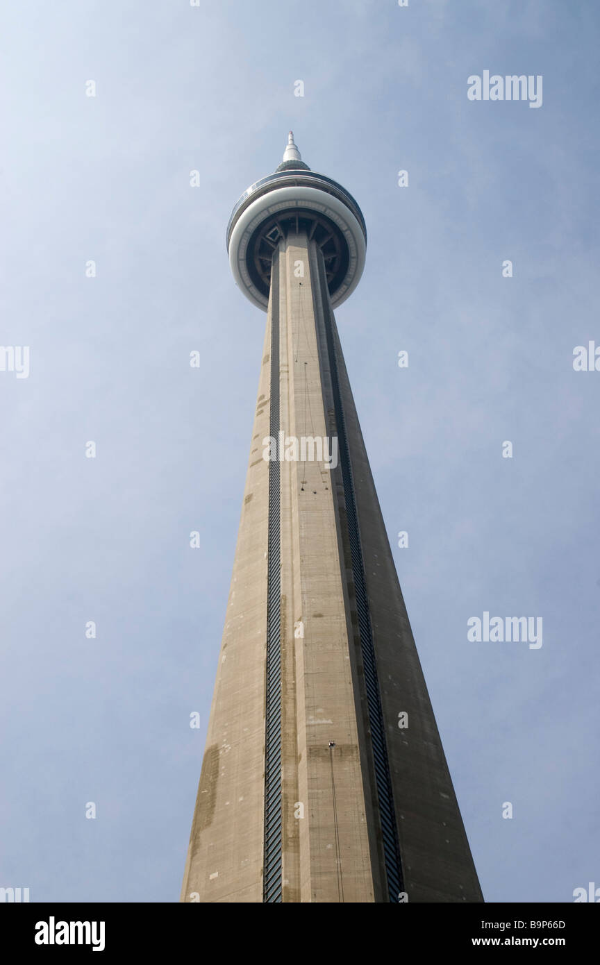 Looking up at the CN Tower in Toronto Ontario Canada Stock Photo