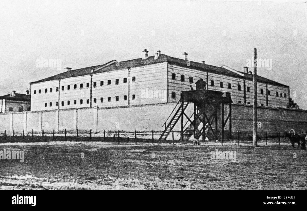 Building of the Krasnoyarsk gaol 1905 Stock Photo