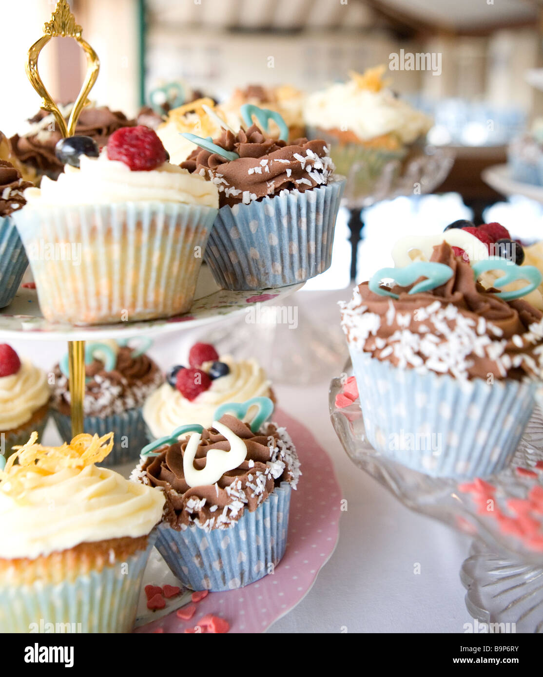 Fairy Cakes on Cake Stands Stock Photo