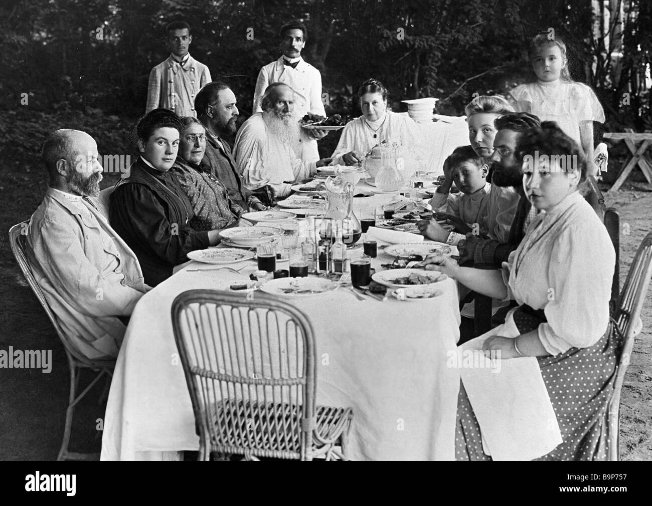 Russian writer Leo Tolstoy fifth left and his friends and relatives in