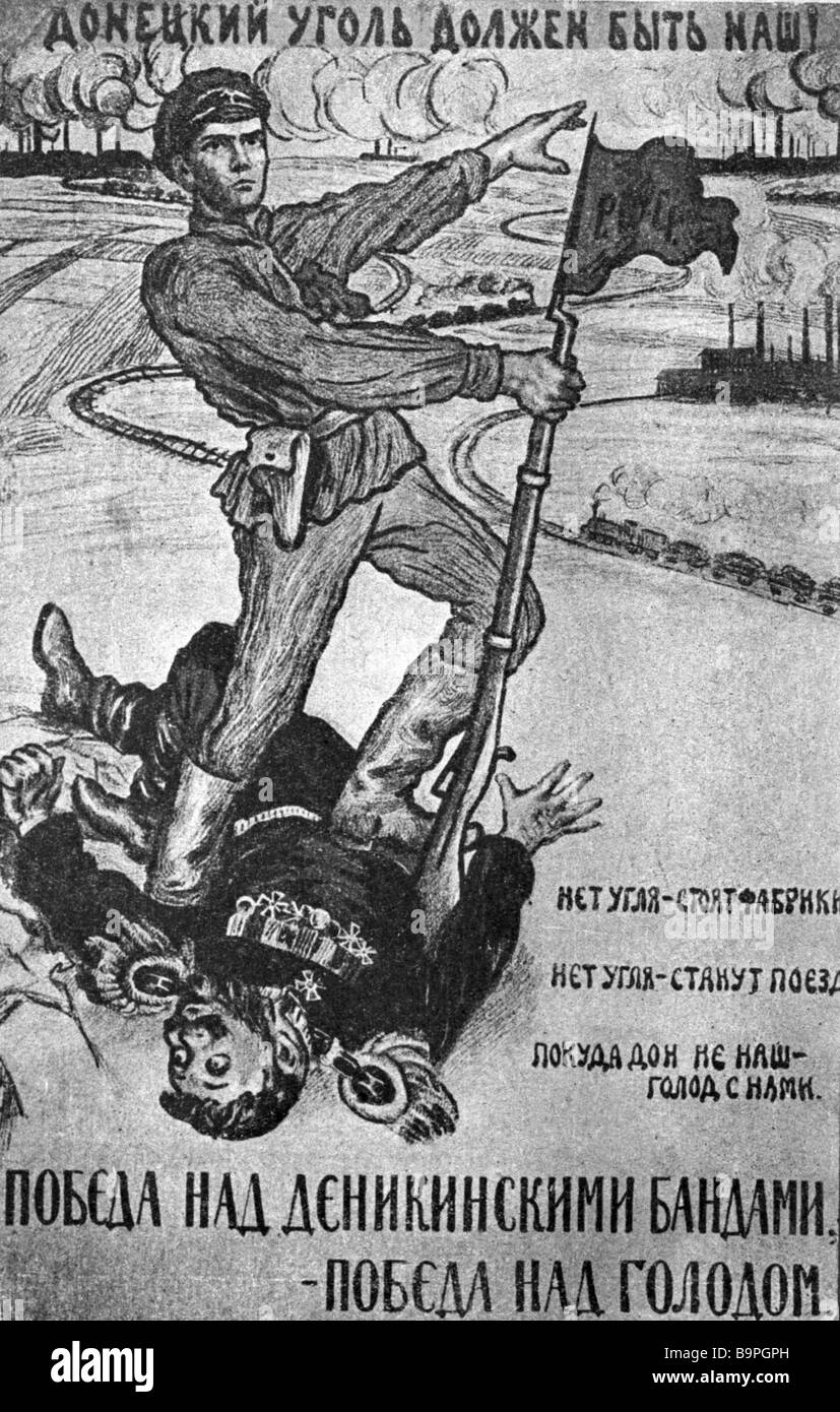 Reproduced poster designed in the days of anti Denikin fighting Stock ...