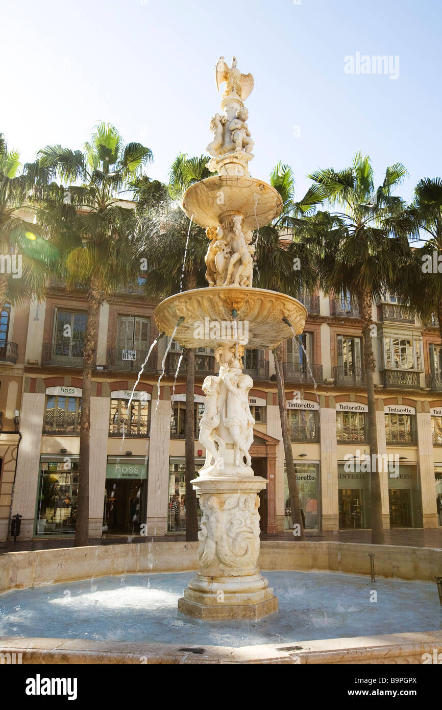 Fountain, Plaza de la Constitucion, Malaga, Spain Stock Photo