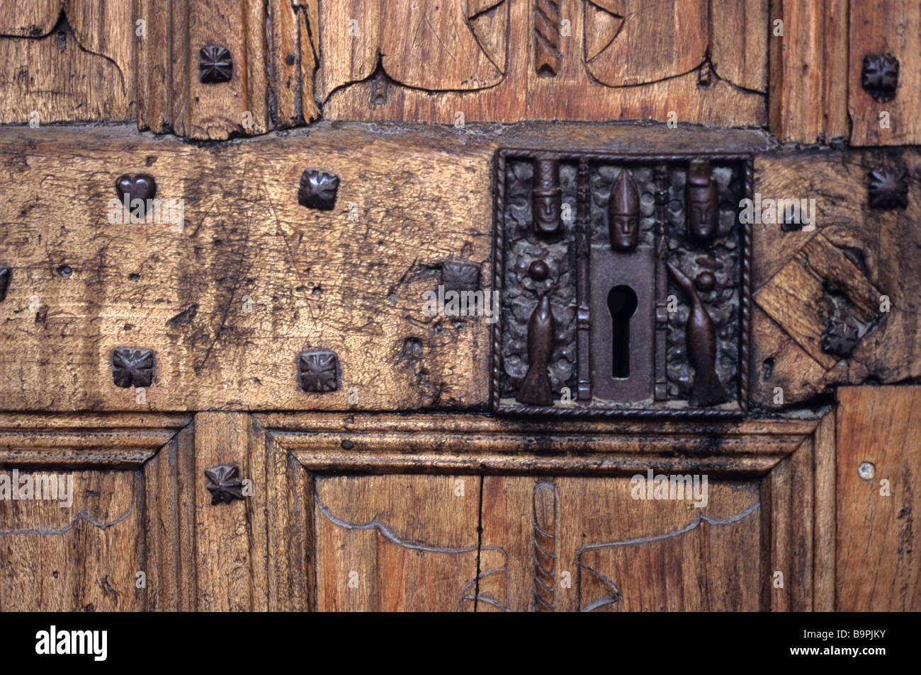 Old Metal Lock & Keyhole with Cast Iron Heads & Birds, c16th Entrance