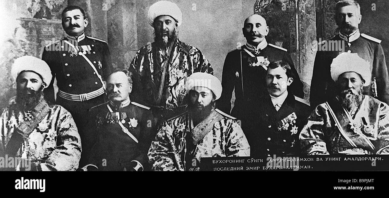 The last emir of Bukhara Mohammed Alim Khan center 1880 1944 He governed  from 1911 to 1920 In 1920 he fled into Afghanistan The Stock Photo - Alamy