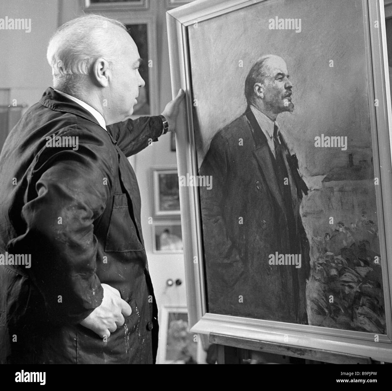 People s Artist of the USSR Vladimir Serov standing next to his sketch ...