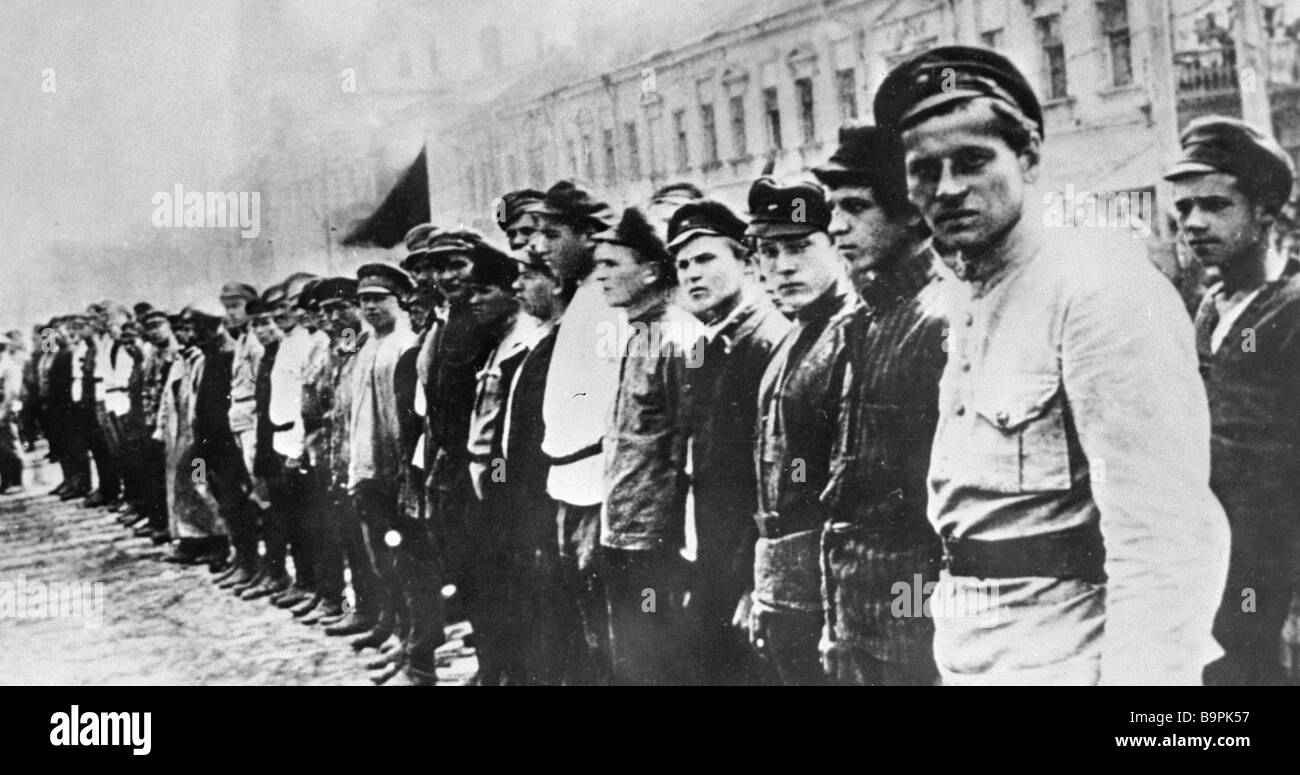Communist workers squad prepares to leave for the front line Stock